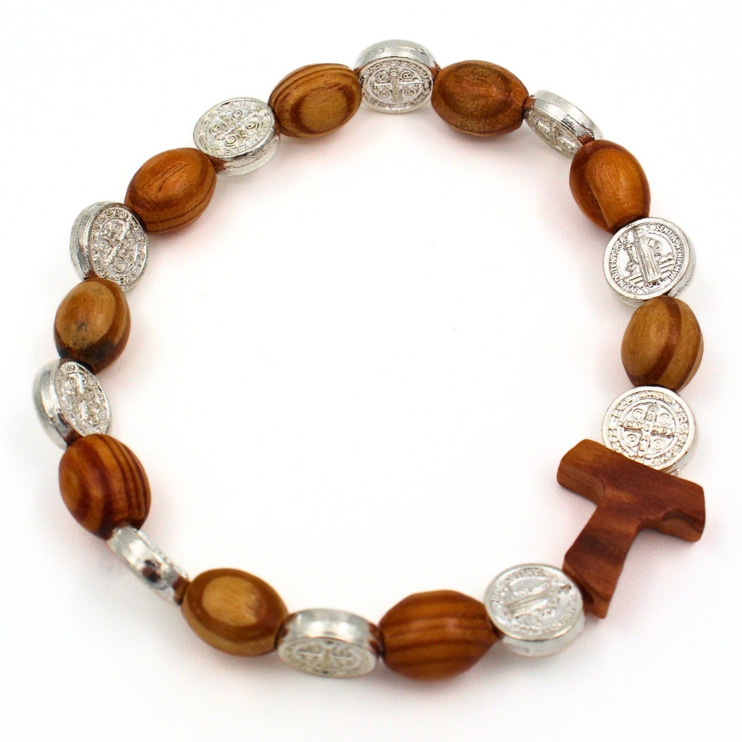 Rozenkrans armband olijfhout met Sint-Benedictus medailles