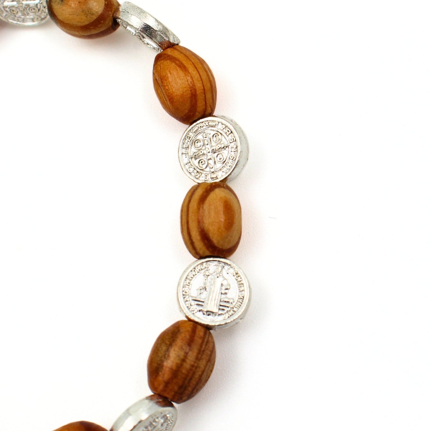 Rozenkrans armband olijfhout met Sint-Benedictus medailles