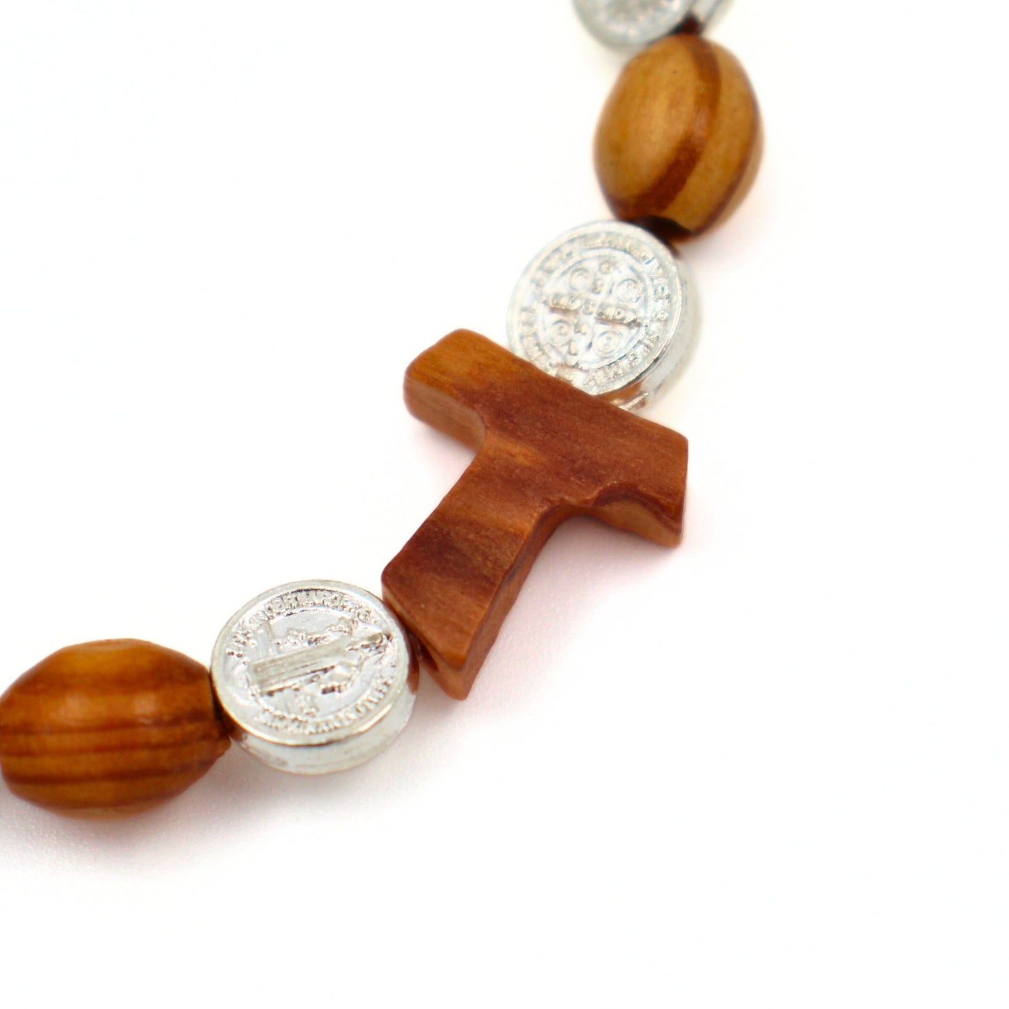 Rozenkrans armband olijfhout met Sint-Benedictus medailles
