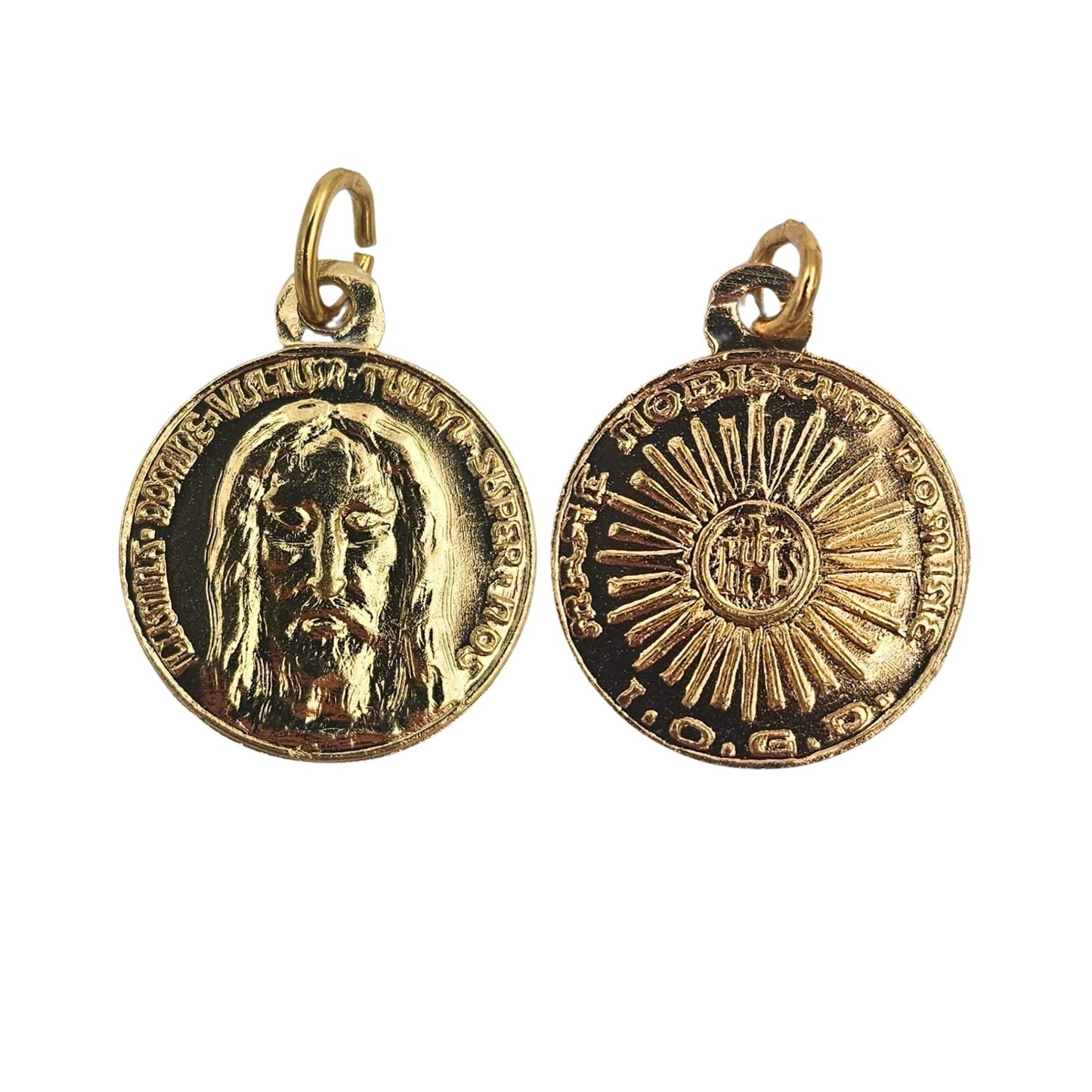 Heilig Gezicht medaillon van 18 mm in goudkleurig aluminium met draagring, handgemaakt in Italië