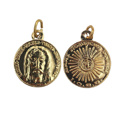 Heilig Gezicht medaillon van 18 mm in goudkleurig aluminium met draagring, handgemaakt in Italië